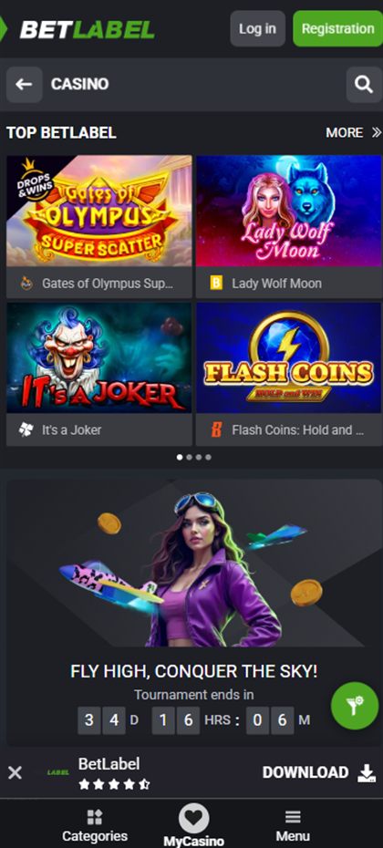 Betlabel mobile casino lobby as shown to players in Ireland, with the “Top Betlabel” row of slots